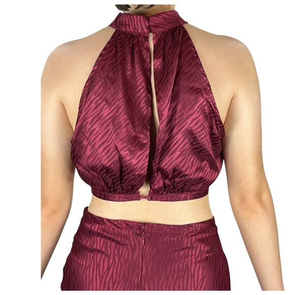 Lulu's dress burgundy Fierce Vision Jacquard print satin - Picture 4 of 6